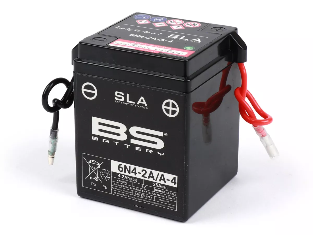 Accu (SLA/Gel), onderhoudsvrij -BS BATTERY 6N4-2A-4- 6V, 4Ah - 71x71x95mm