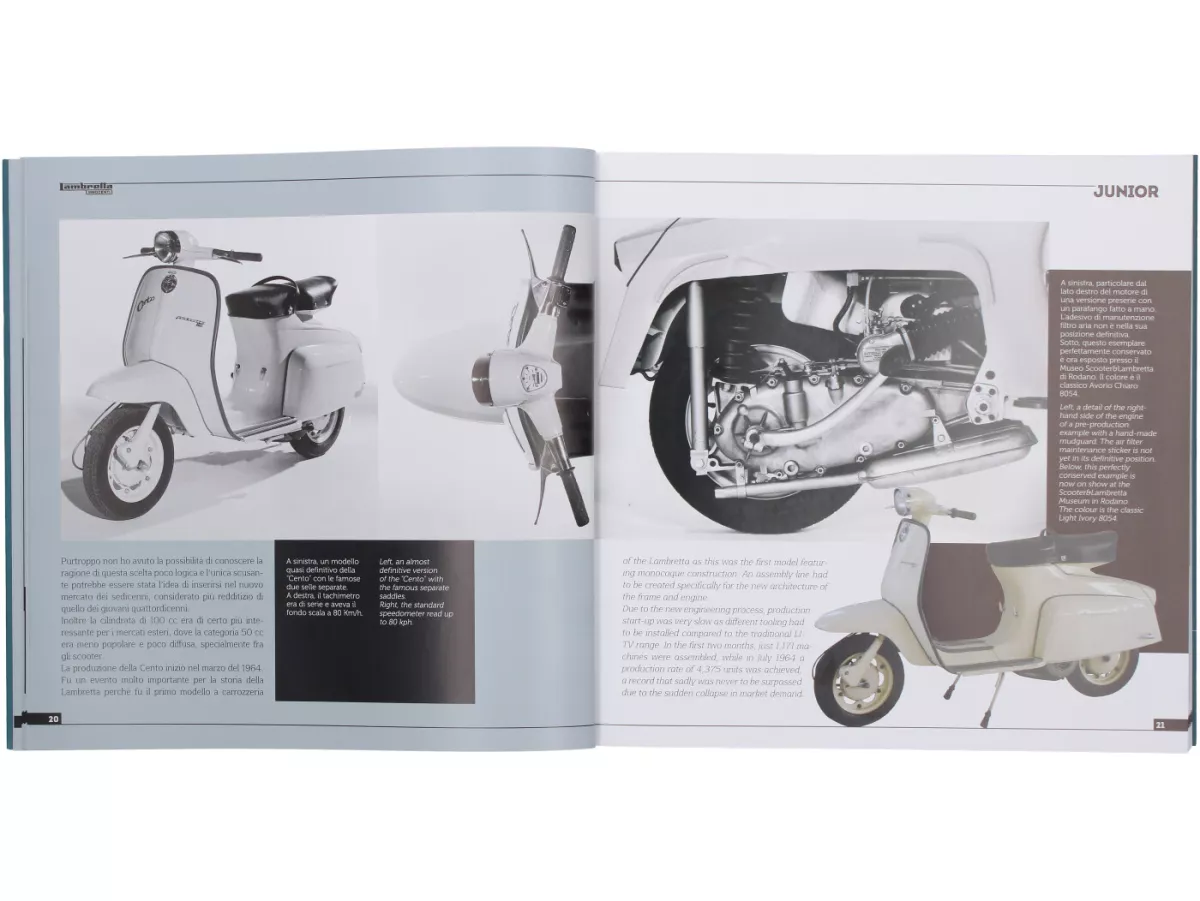 Livre -Lambretta Junior J50, J100, J125, history, models and documentation- de Vittorio Tessera (italien, anglais, 120 pages, en couleur)