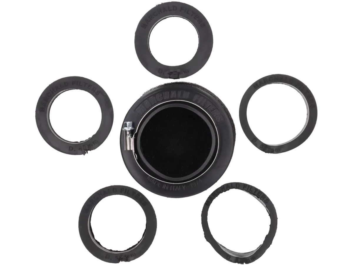 Filtro de aire -CASA PERFORMANCE- AW Ø46-49-52-55-58-62mm, Ø=100mm, longitud 65mm Lambretta LI, LIS, SX, TV (series 2-3), DL, GP - negro