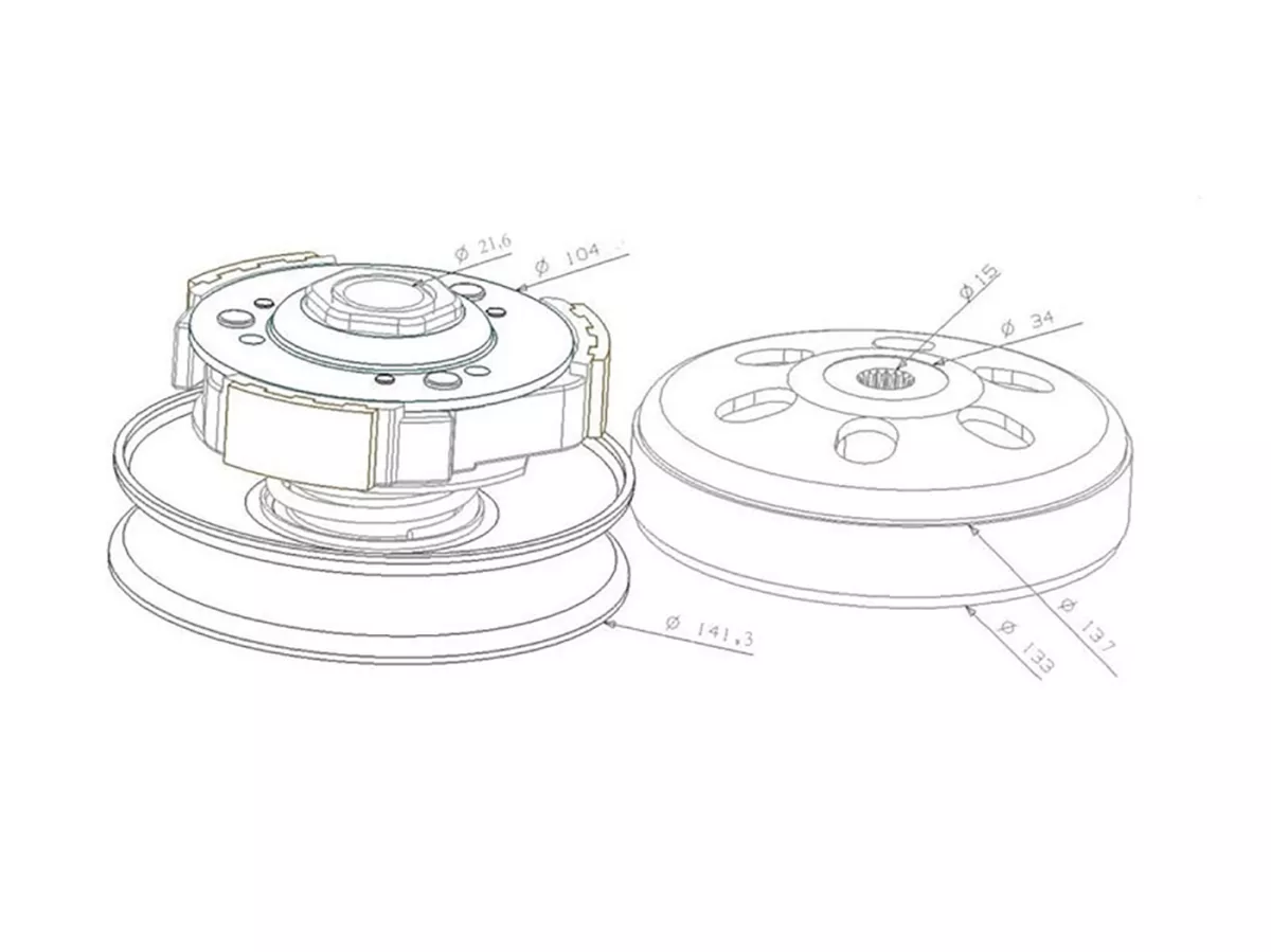 Kit convertitore con campana frizione per Kymco, Malaguti, GY6 125-150cc