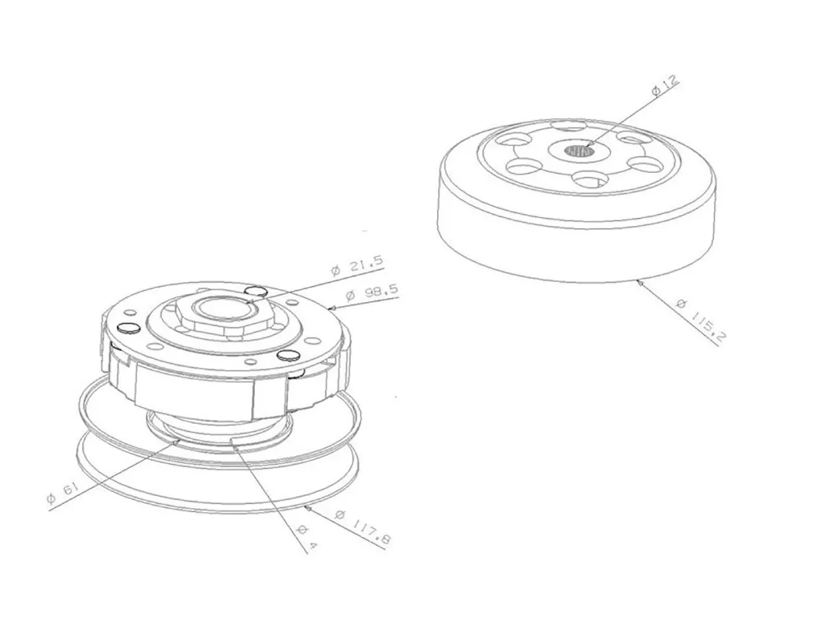 Konverteringssats med kopplingsklocka 107 mm för Peugeot, Kymco, Honda, 139QMB, SYM