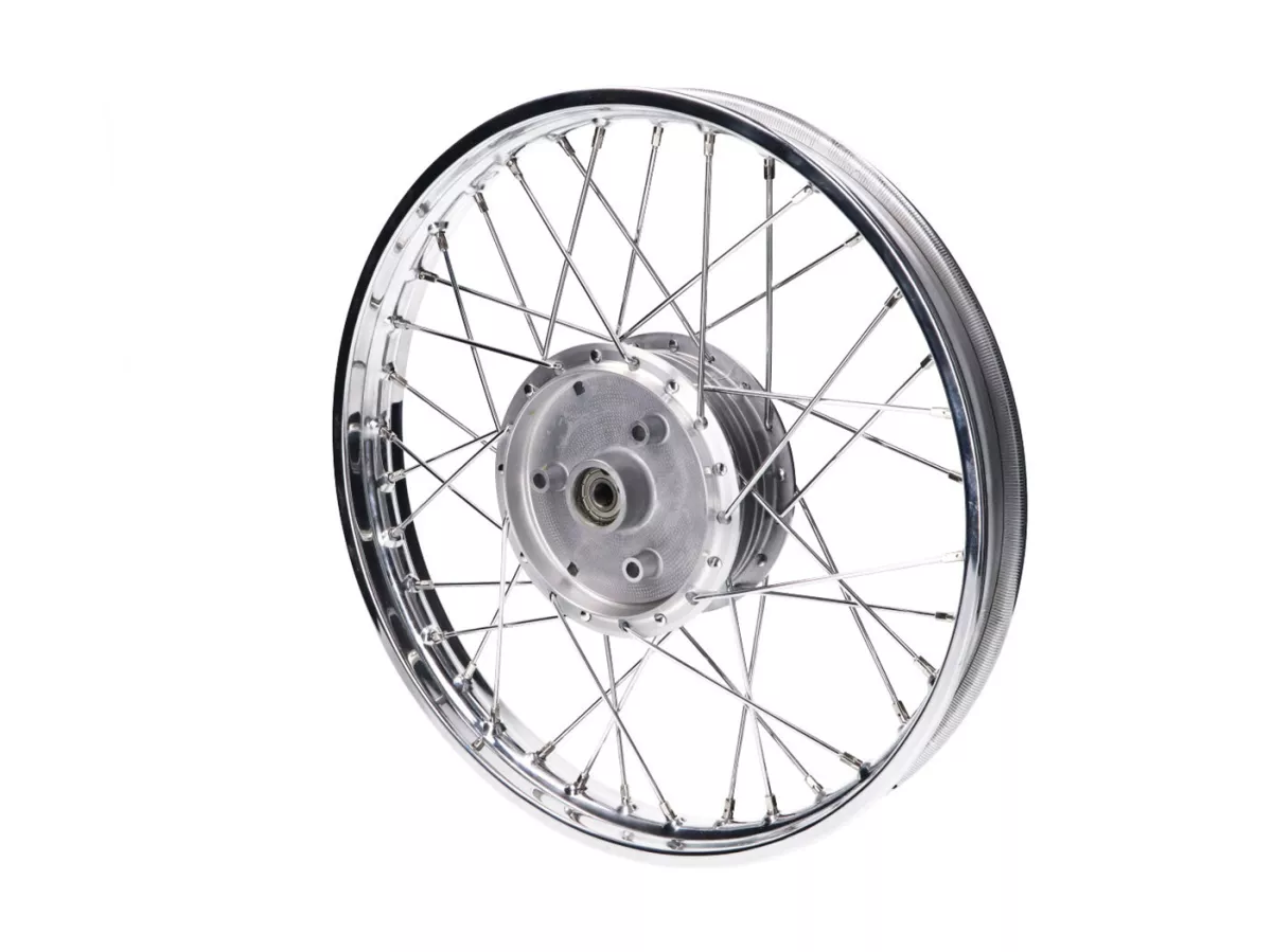 Rueda de radios 1,60 x 16 pulgadas acero cromado -101 OCTANO- para Simson KR51/1, KR51/2 Schwalbe, S50, S51, S53, S70, S83, SR4-1 Spatz, SR4-2 Star, SR4-3 Sperber, SR4-4 Habicht, Duo