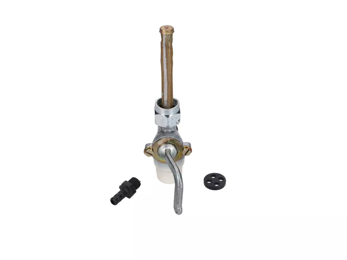 Robinet d’essence -101 OCTANE- manuel - avec sac à eau - pour Simson KR51/1, KR51/2 Schwalbe - long levier courbé