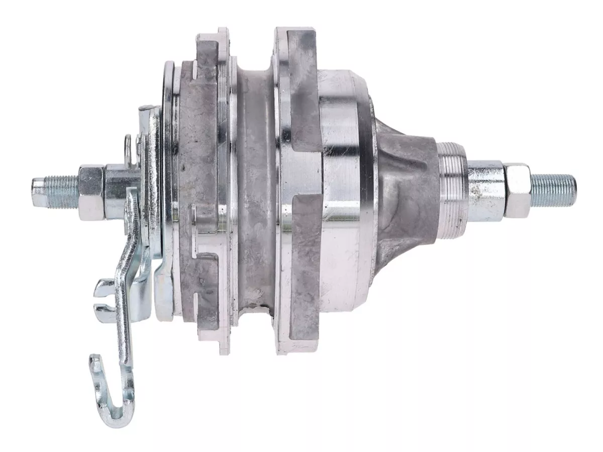 rear wheel hub complete w/ brake anchor plate and axle -101 OCTANE- for Puch Maxi, X30 w/ cast wheel