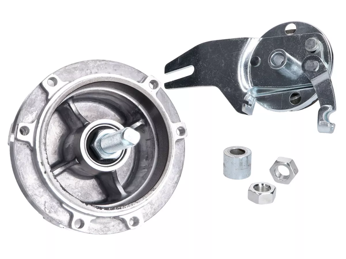 rear wheel hub complete w/ brake anchor plate and axle -101 OCTANE- for Puch Maxi, X30 w/ cast wheel