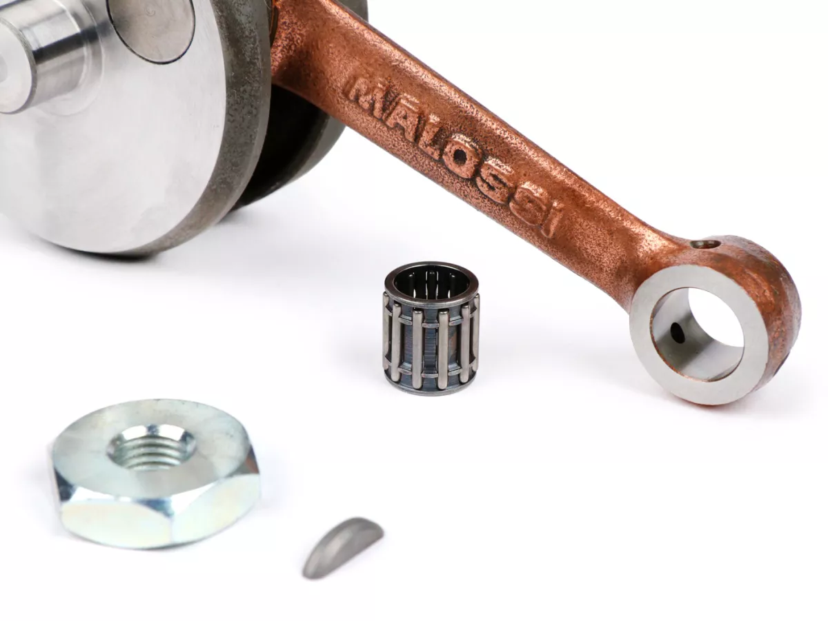 Vilebrequin -MALOSSI- Piaggio Ciao, Boss, Boxer, SI, Grillo, Bravo, Superbravo, PX (course de 43mm pour axe de piston Ø=10mm)