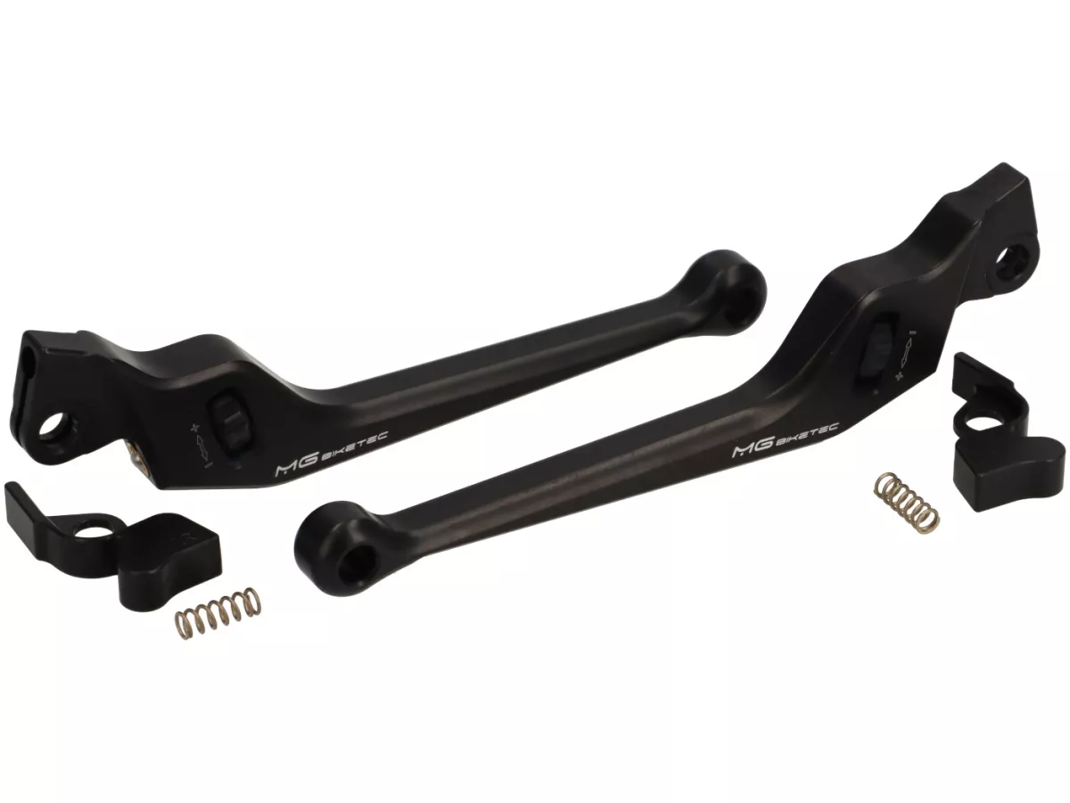 Set leva freno 2.0 -MG-BIKETEC- regolabile, lunga (160mm), EG/ABE- Vespa GT125, GT200, GTL125, GTL200, GTS125, GTS250, GTS125 i.E. Super , GTS300 i.E. Super - nero/nero