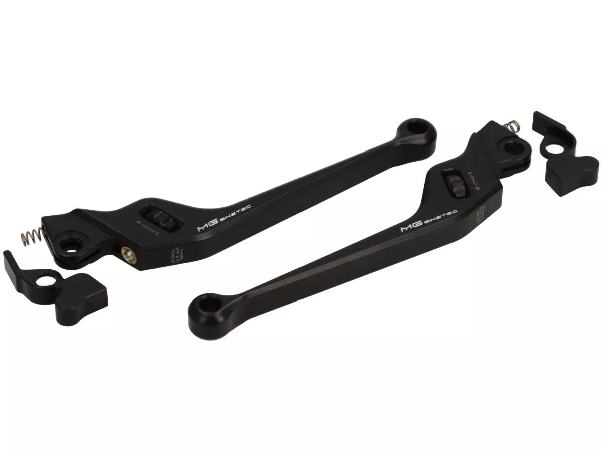 Set leva freno 2.0 -MG-BIKETEC- regolabile, lunga (160mm), EG/ABE- Vespa GT125, GT200, GTL125, GTL200, GTS125, GTS250, GTS125 i.E. Super , GTS300 i.E. Super - nero/nero