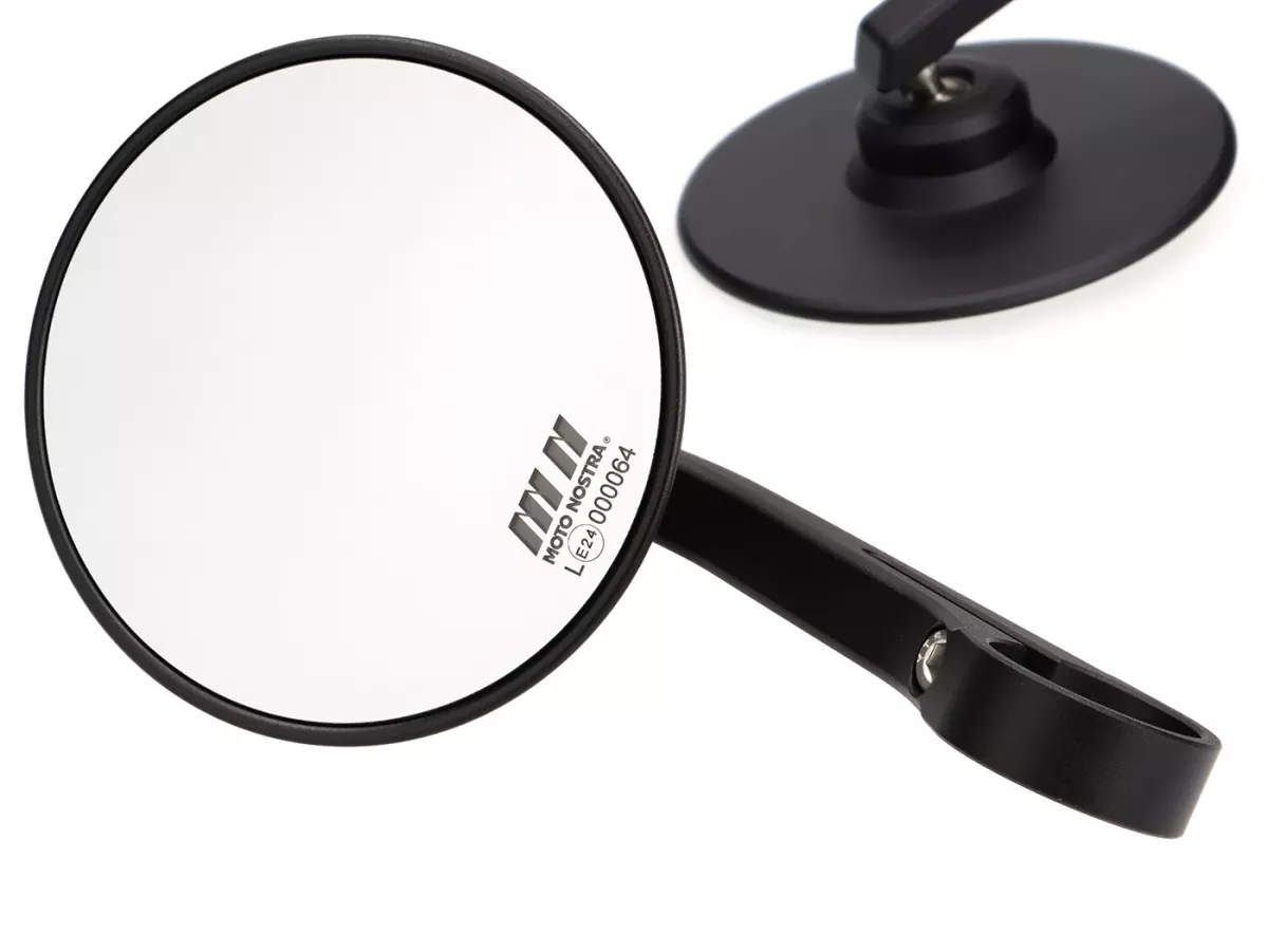 Spiegelset -MOTO NOSTRA 1407, aluminium CNC, Ø=95mm rond, stuuruiteinden- zwart mat
