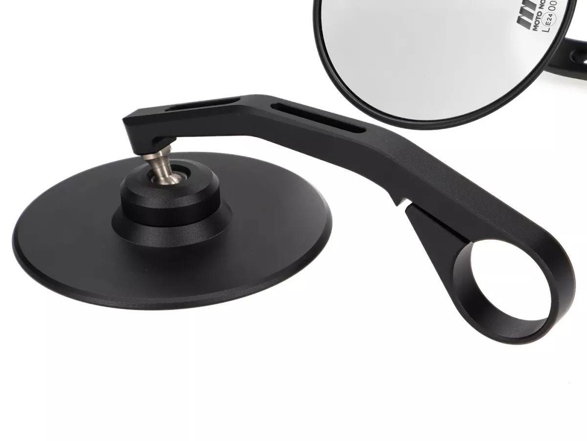 Spiegelset -MOTO NOSTRA 1408, aluminium CNC, Ø=95mm rond, stuuruiteinden- zwart mat