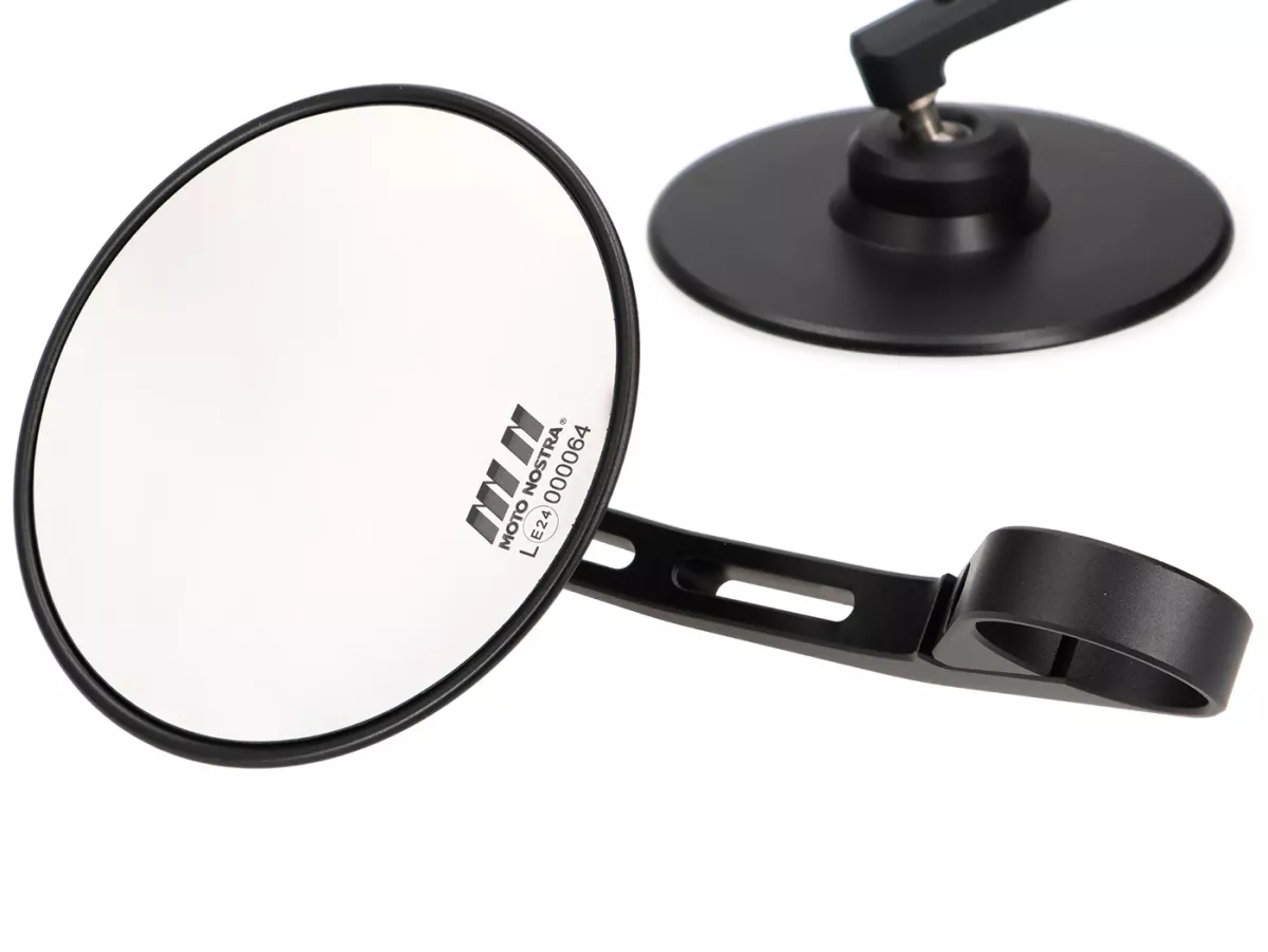 Spiegelset -MOTO NOSTRA 1408, aluminium CNC, Ø=95mm rond, stuuruiteinden- zwart mat