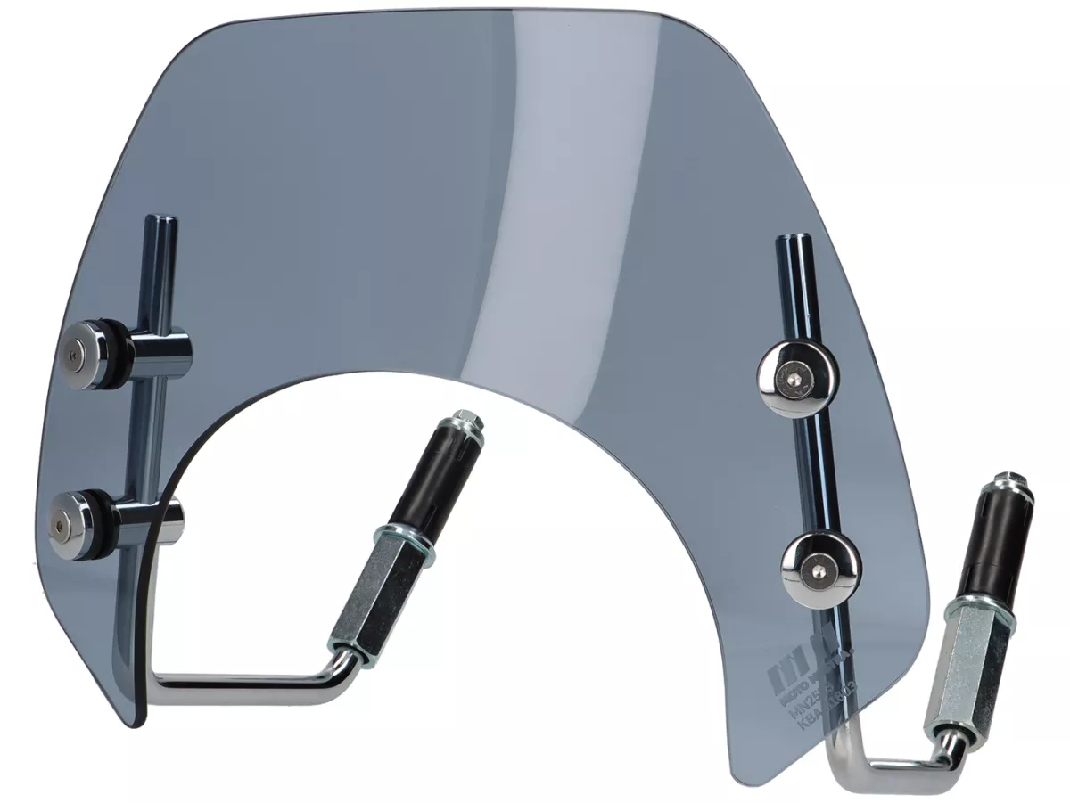 Flyscreen with chromed brackets  -MOTO NOSTRA- w=293mm, h=101mm- Vespa GTS 125-310 Keyless - gray tinted glass