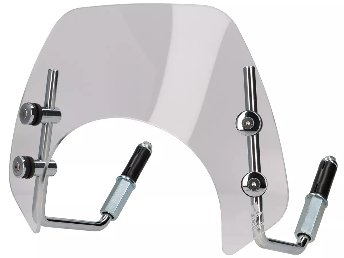 Flyscreen with chromed brackets -MOTO NOSTRA, w=293mm, h=101mm- Vespa GTS 125-300cc HPE Keyless (2023-)  - colourless