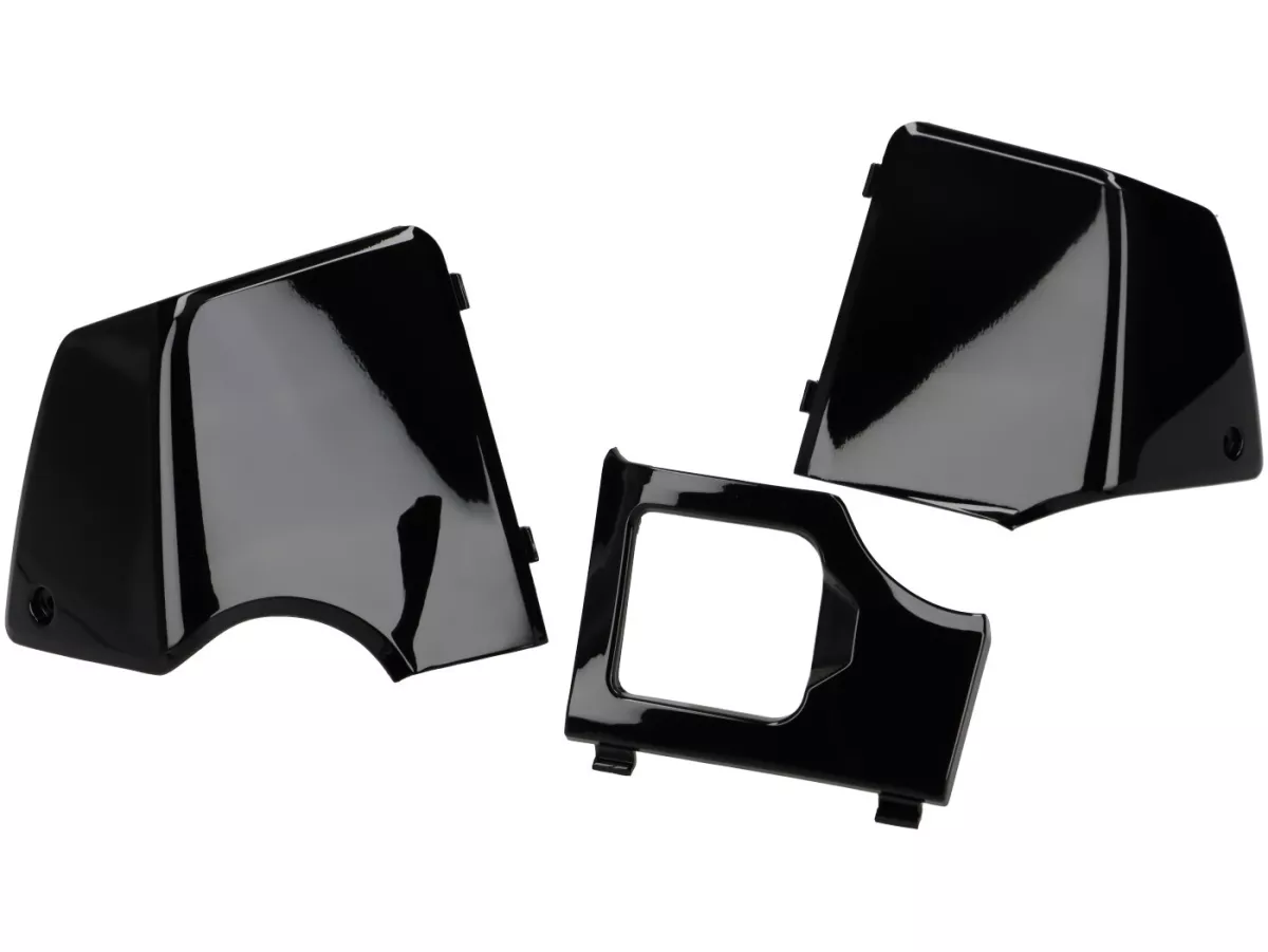 Maintenance flap set for inner lining leg shield -MOTO NOSTRA- Vespa GTS 125-310/GTV 300-310 Keyless - Cover for cooling water connection / fuses - glossy black