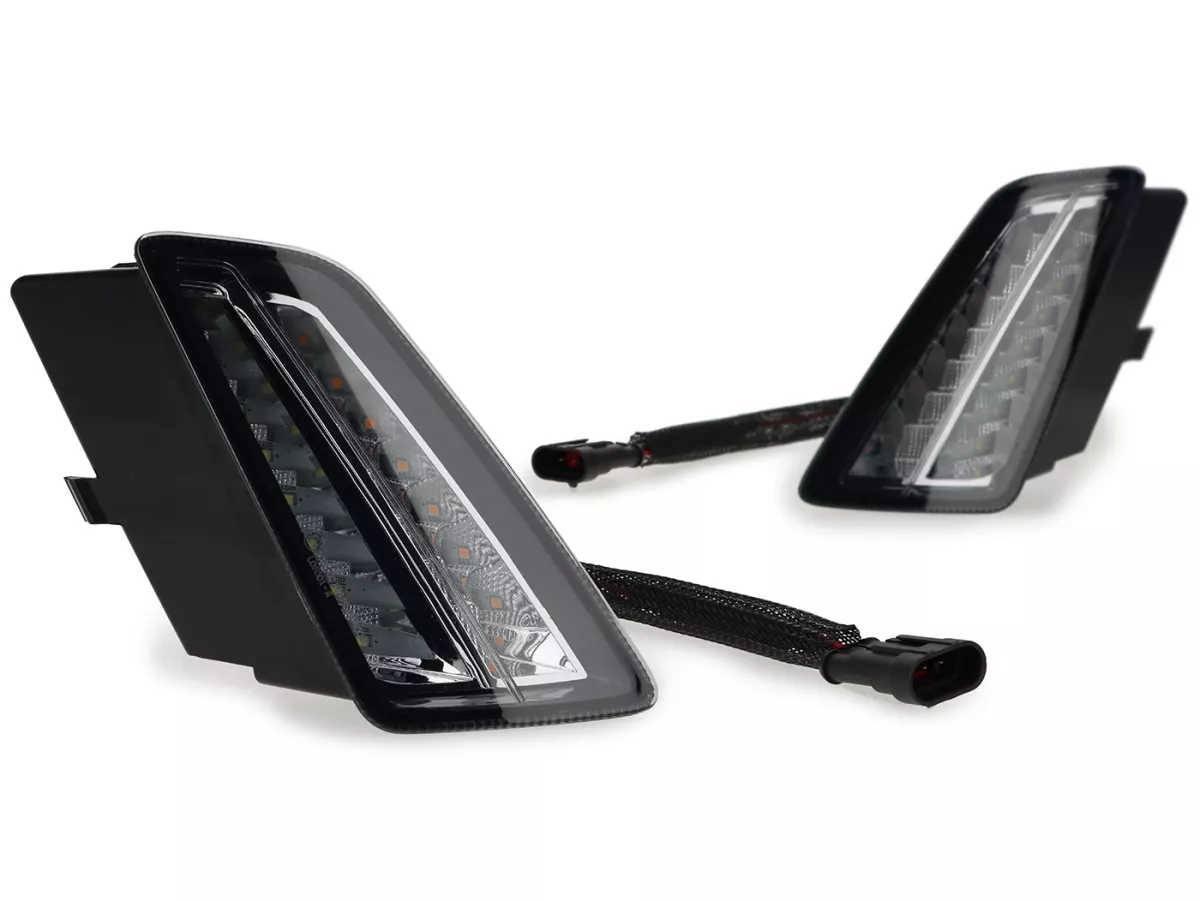 Par de intermitentes delanteros -MOTO NOSTRA- intermitente LED secuencial con luz de marcha diurna (homologación de marca E)- Vespa GTV, GTS 125-310 Keyless - ahumado