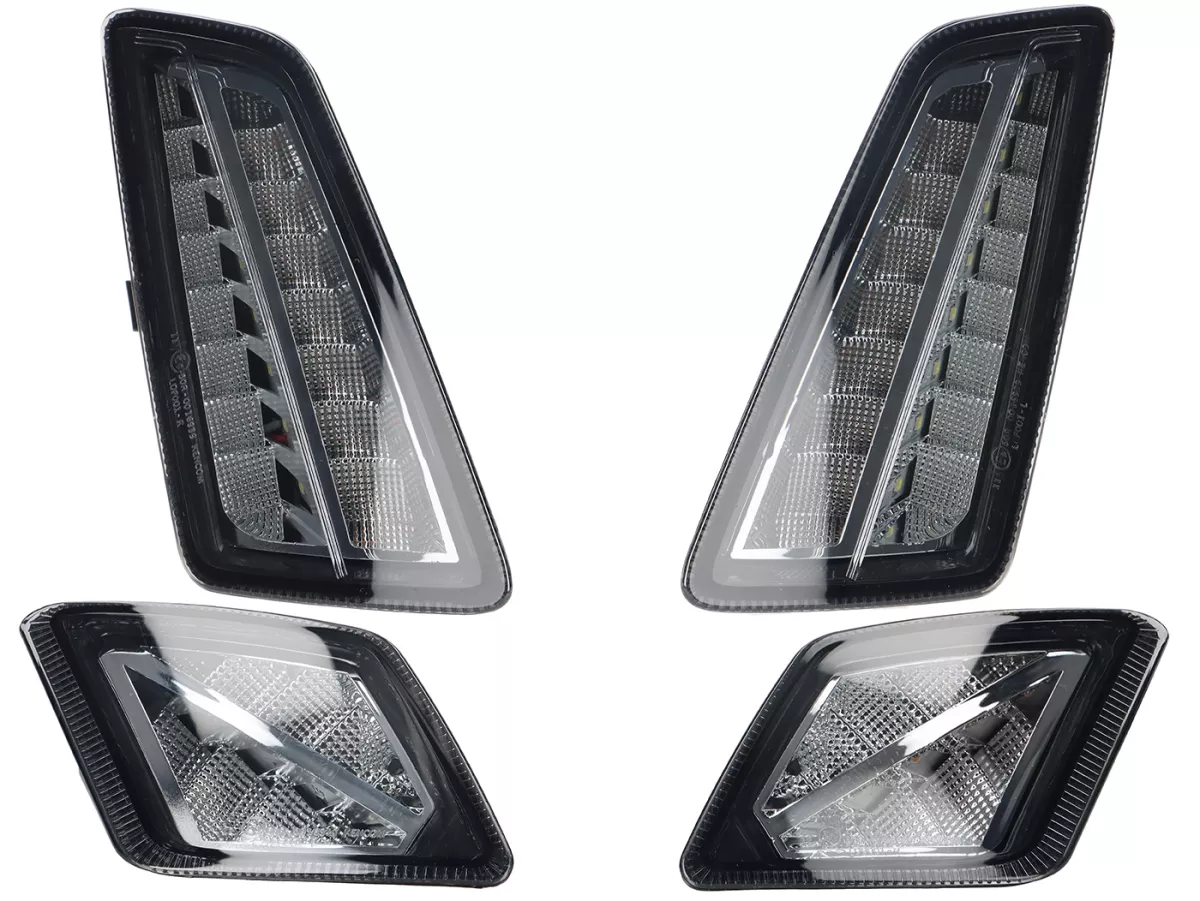 Juego de intermitentes delantero+trasero -MOTO NOSTRA- luz de marcha LED dinámica, luz de marcha diurna delantera + luz de posición trasera (E-mark)- Vespa GTV, GTS 125-310 Keyless - ahumado