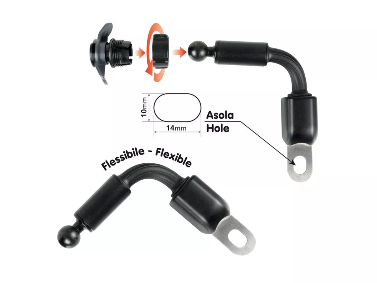 Holder for mobile phone / smartphone -OPTILINE- Opti-Arm flexible, mirror connection with eyelet 10x14mm