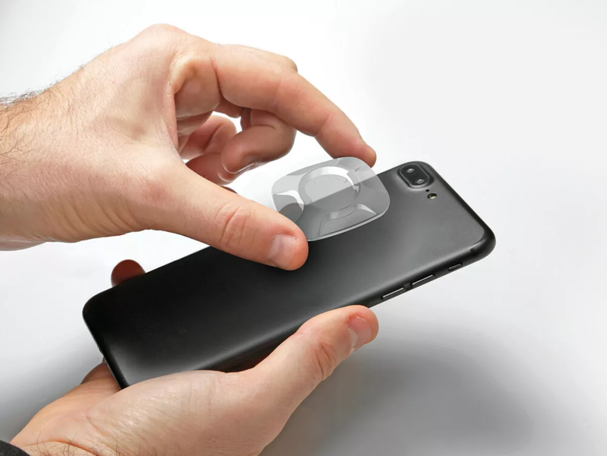 Holder for mobile phone / smartphone -OPTILINE- Opti-Universal - adhesive mounting - transparent