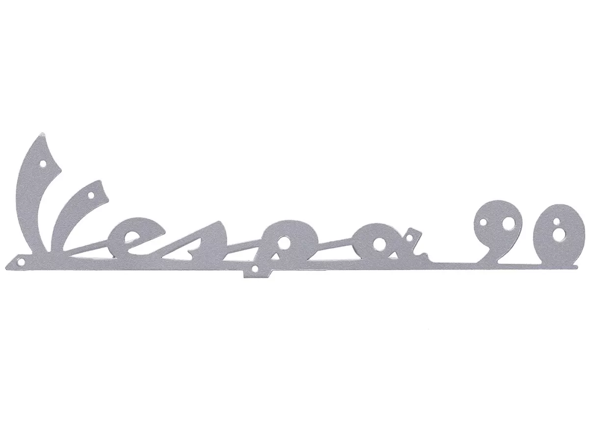 Schriftzug Beinschild -PREMIUM- Vespa 90 - Vespa V90 (V9A1T) - 135x35mm - Befestigung mit Niete (7 stk.) - silber (matt)