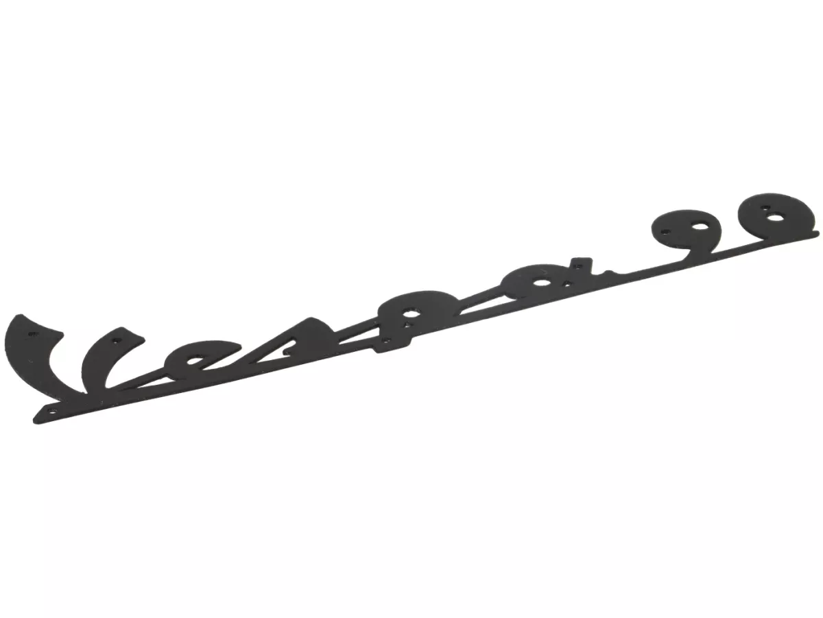 Badge legshield -PREMIUM- Vespa 90 - Vespa V90 (V9A1T) - 135x35mm - rivet fixing (7 pcs.) - black