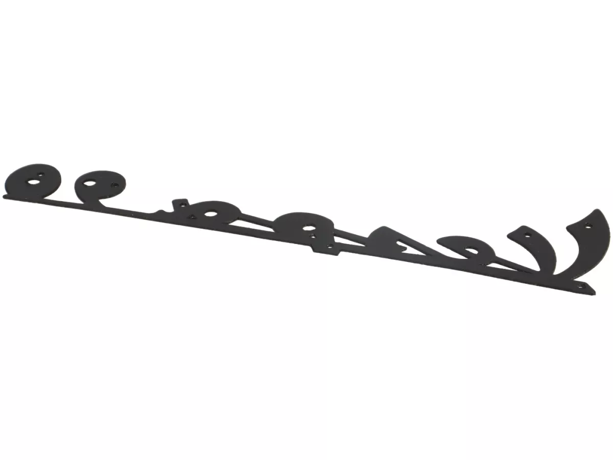 Badge legshield -PREMIUM- Vespa 90 - Vespa V90 (V9A1T) - 135x35mm - rivet fixing (7 pcs.) - black