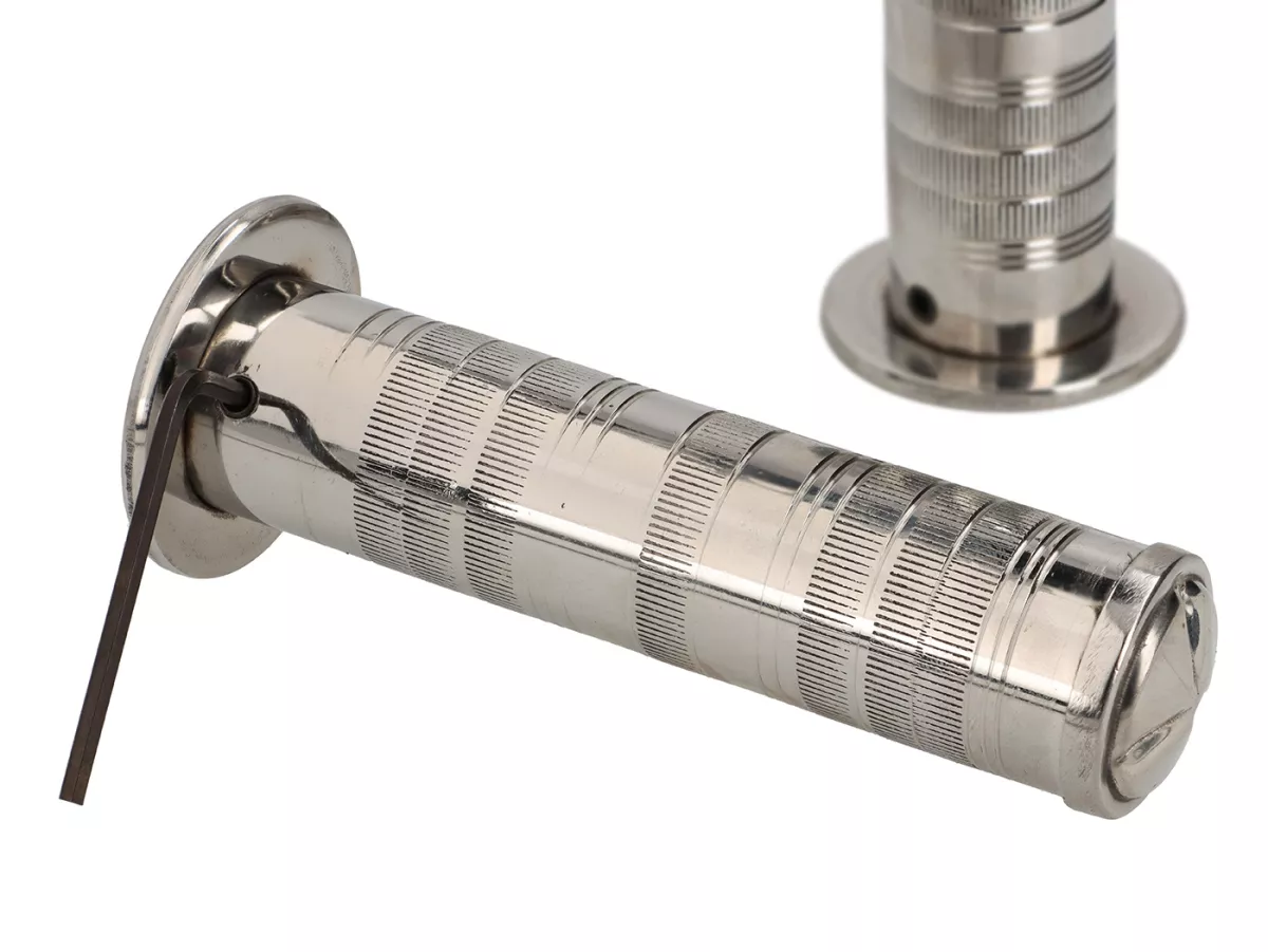 Poignées -CUSTOM- Inox - Øintérieur:27mm, longueur:135mm - adaptable sur Lambretta série 1-2