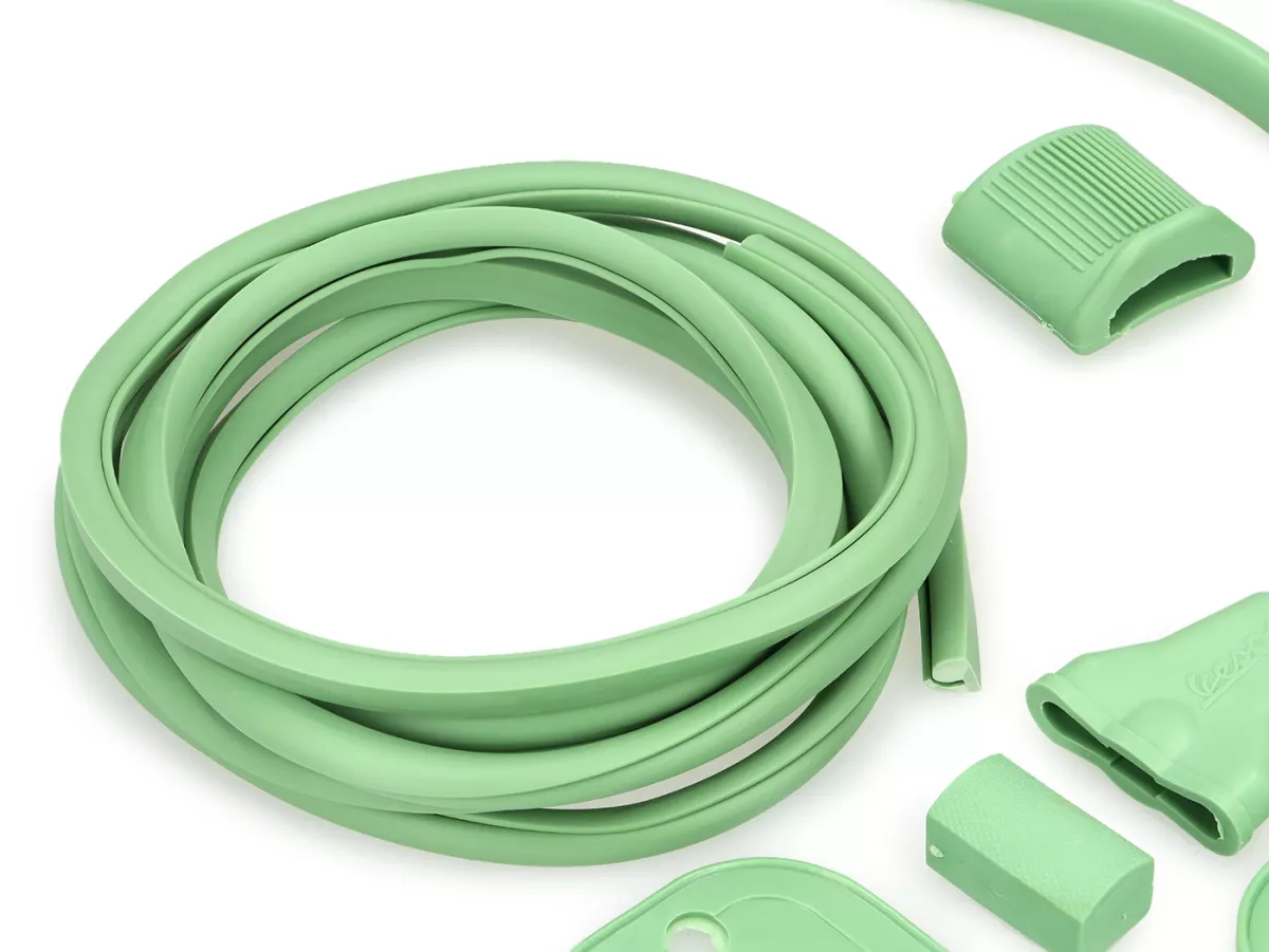 Rubber parts set -PREMIUM- Vespa Wideframe lamp bottom / Faro Basso V1-15, V30-33, VU, VM, VN, ACMA, VL, VB, VGL1 - pale green (RAL6021) - 15 parts