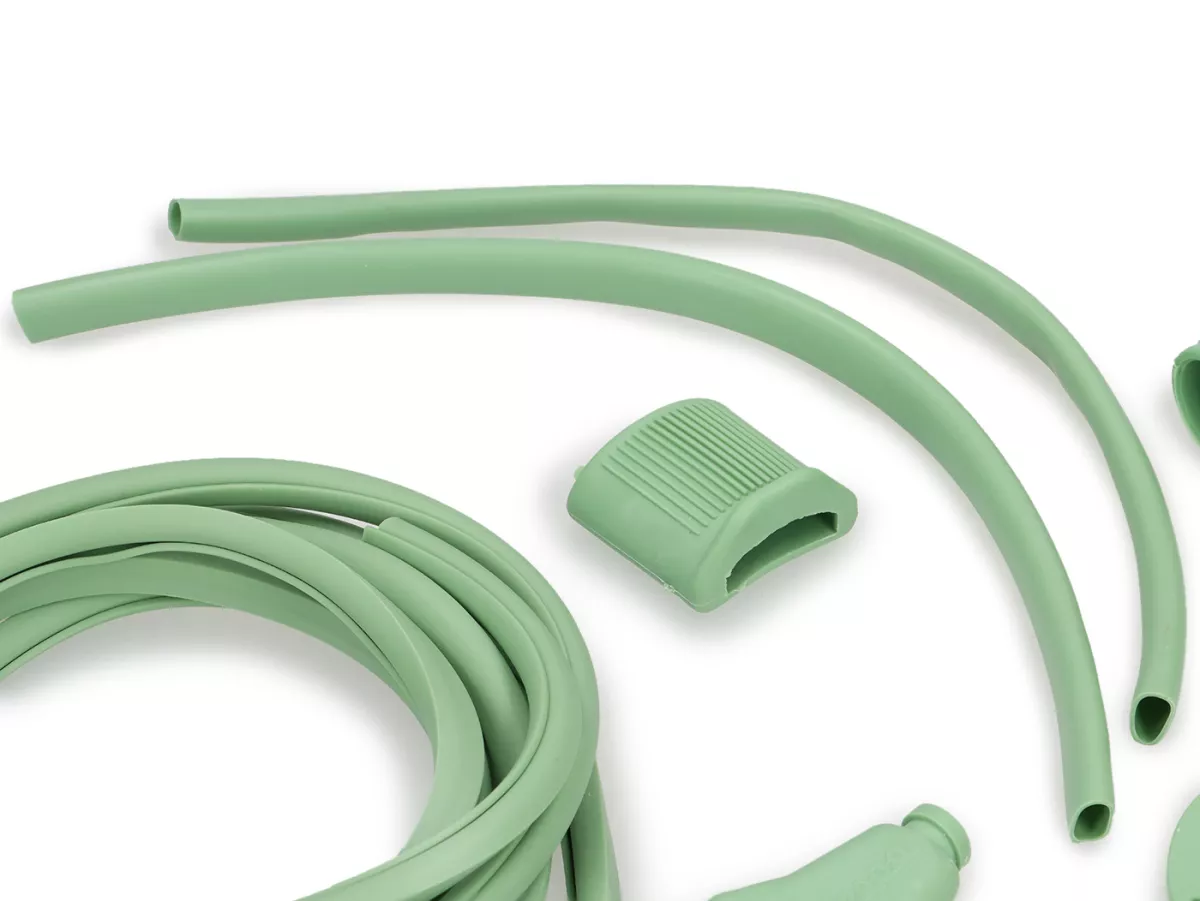 Rubber parts set -PREMIUM- Vespa Wideframe lamp bottom / Faro Basso V1-15, V30-33, VU, VM, VN, ACMA, VL, VB, VGL1 - pale green (RAL6021) - 15 parts