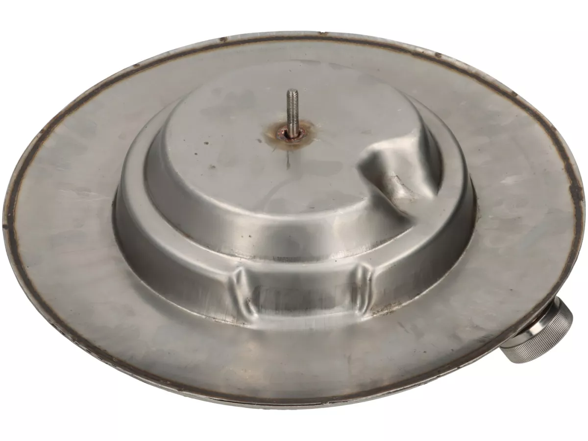 Depósito de reserva en el soporte de la rueda de repuesto detrás del protector de piernas -PREMIUM 5 litros- Vespa GS 150 (VS1T, VS2T, VS3T, VS4T, VS5T), GS3 - acero inoxidable pulido