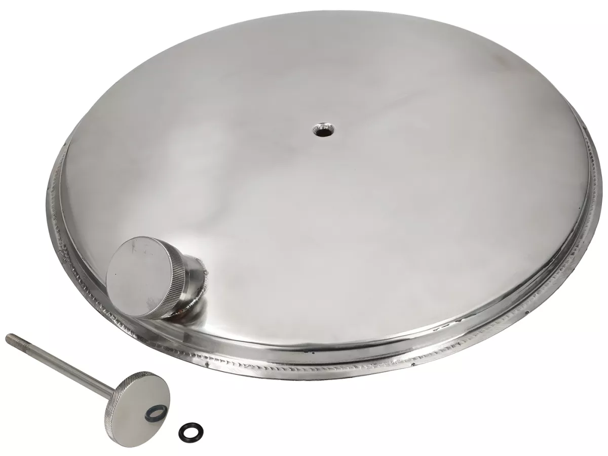 Depósito de reserva en el soporte de la rueda de repuesto detrás del protector de piernas -PREMIUM 5 litros- Vespa GS 150 (VS1T, VS2T, VS3T, VS4T, VS5T), GS3 - acero inoxidable pulido