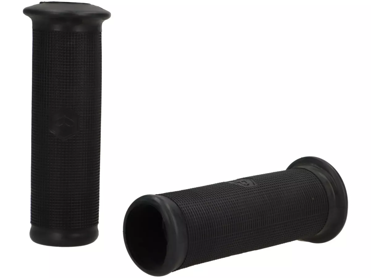 Pair of grips -PREMIUM for handlebar indicators Ø=24mm l=120mm, Piaggio hexagonal logo (1968-)- Vespa Rally200 (VSE1T), Sprint150 (VLB1T), 50SR/Sprinter (V5SS2T), 90 Racer (V9SS2T) PV125 (VMA2T), ET3 (VMB1T) - black
