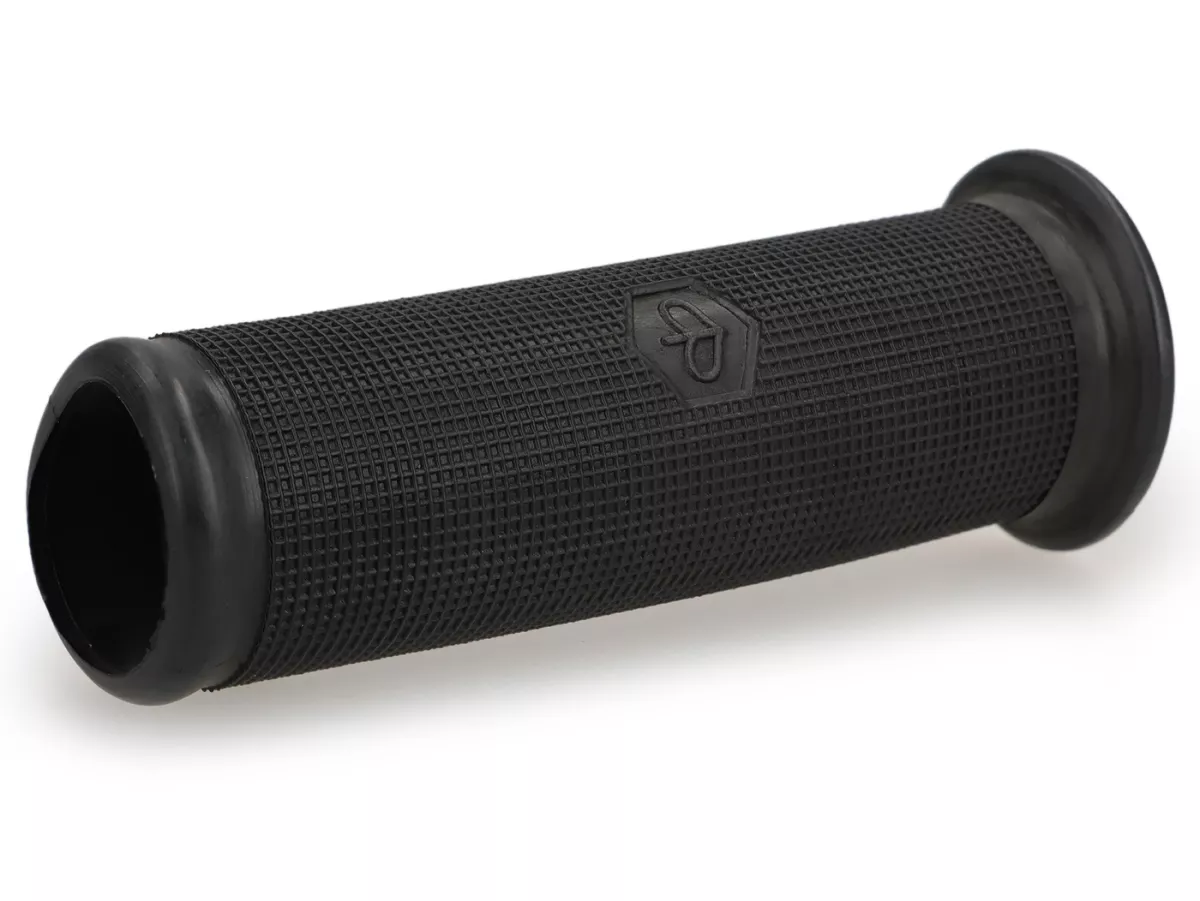 Pair of grips -PREMIUM for handlebar indicators Ø=24mm l=120mm, Piaggio hexagonal logo (1968-)- Vespa Rally200 (VSE1T), Sprint150 (VLB1T), 50SR/Sprinter (V5SS2T), 90 Racer (V9SS2T) PV125 (VMA2T), ET3 (VMB1T) - black