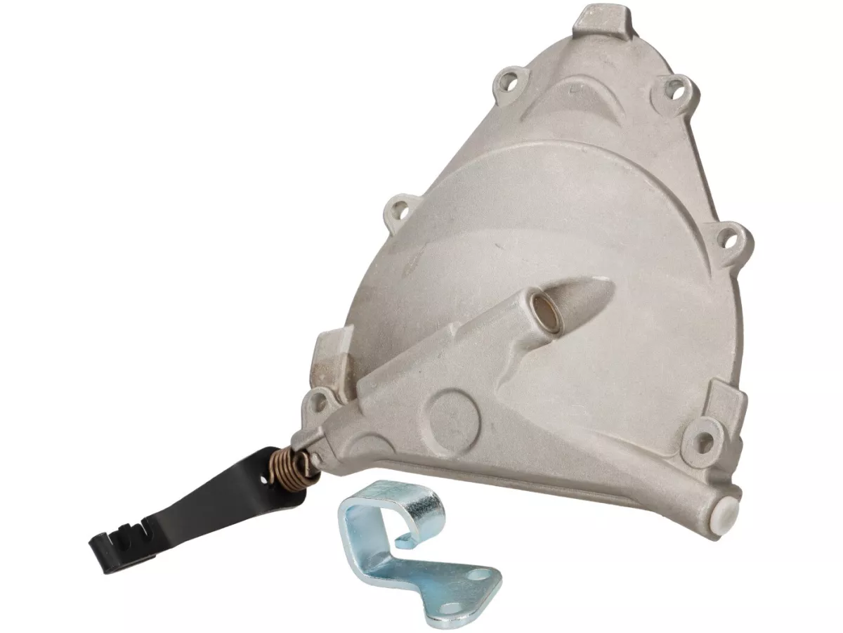 Clutch cover complete - inside turned out (incl. lever, cable holder) -PREMIUM, long cranked lever with two cable positions- Vespa PK XL2 - also suitable for Vespa V50, PV, ET3, PK XL, ETS - aluminium