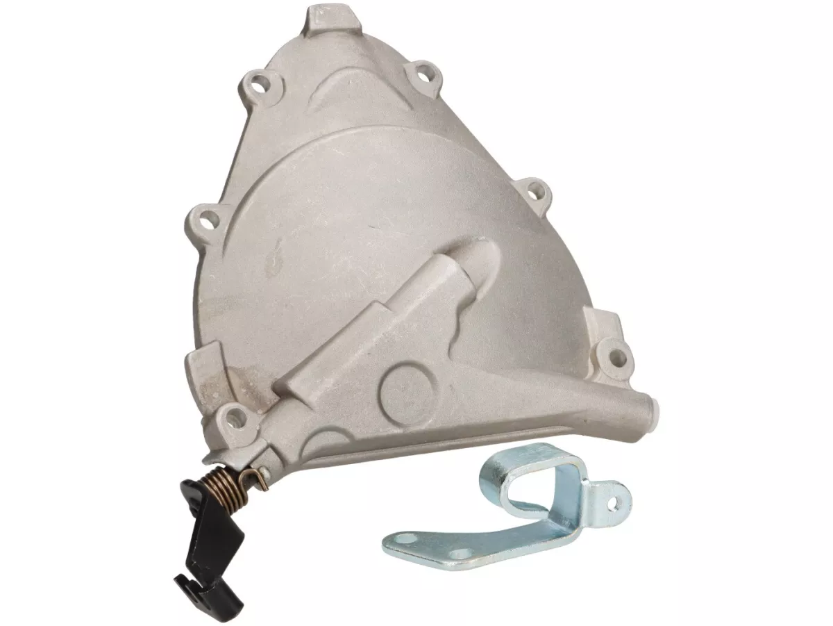 Clutch cover complete - inside turned out (incl. lever, cable holder) -PREMIUM, long cranked lever with two cable positions- Vespa PK XL2 - also suitable for Vespa V50, PV, ET3, PK XL, ETS - aluminium