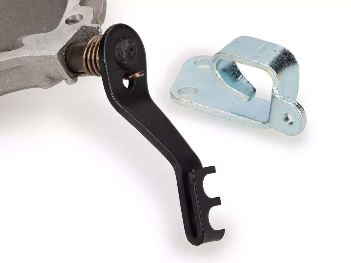 Clutch cover complete - inside turned out (incl. lever, cable holder) -PREMIUM, long cranked lever with two cable positions- Vespa PK XL2 - also suitable for Vespa V50, PV, ET3, PK XL, ETS - aluminium