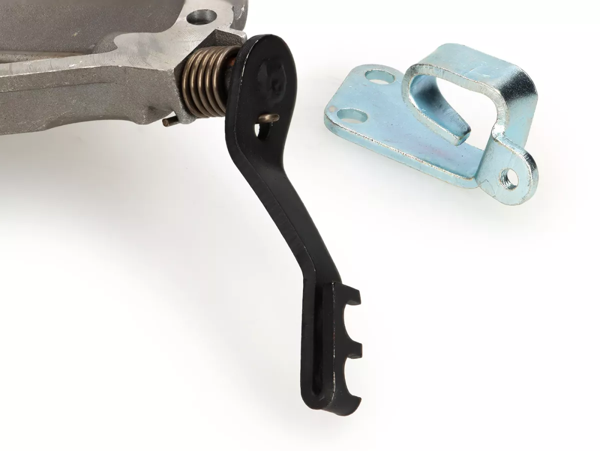 Coperchio frizione completo (incl. leva, portacavo) -PREMIUM, leva lunga a manovella con due posizioni del cavo - Vespa PK XL2 - adatto anche per Vespa V50, PV, ET3, PK XL, ETS - alluminio