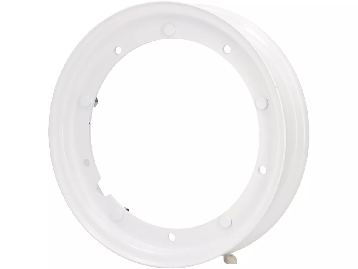 Jante -MADE IN ITALY 2.10-10 pouces, acier - Vespa (type PX) - Vespa Smallframe V50, 50N, Special, PV, ET3, PK50-125 (S/XL/XL2), Largeframe PX, T5, Sprint, Rally, GT/GTR, LML Star, Deluxe - blanc