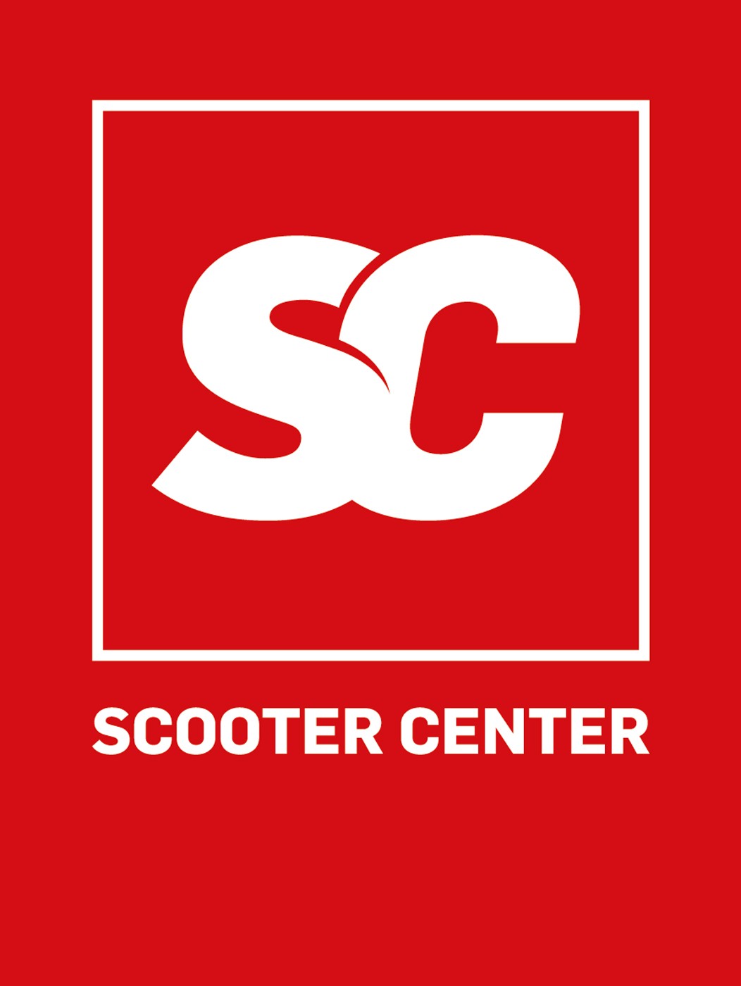 Banner -SCOOTER CENTER- Banner 100x130cm, röd/vit, SC-logotyp med SCOOTER CENTER-bokstäver