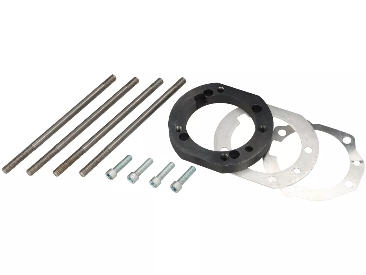 Adapter plate set incl. crankshaft+cylinder -J&G 2% special by WT- for fitting PX200 BGM cylinder (Ø66.5mm) on engine casing PX80, PX125, PX150, Cosa125, Cosa150, Sprint Veloce150 (VLB1T 294260-), GTR125 (VNL2T 145901-), Super150 (VBC1T 412374-), TS125 (V