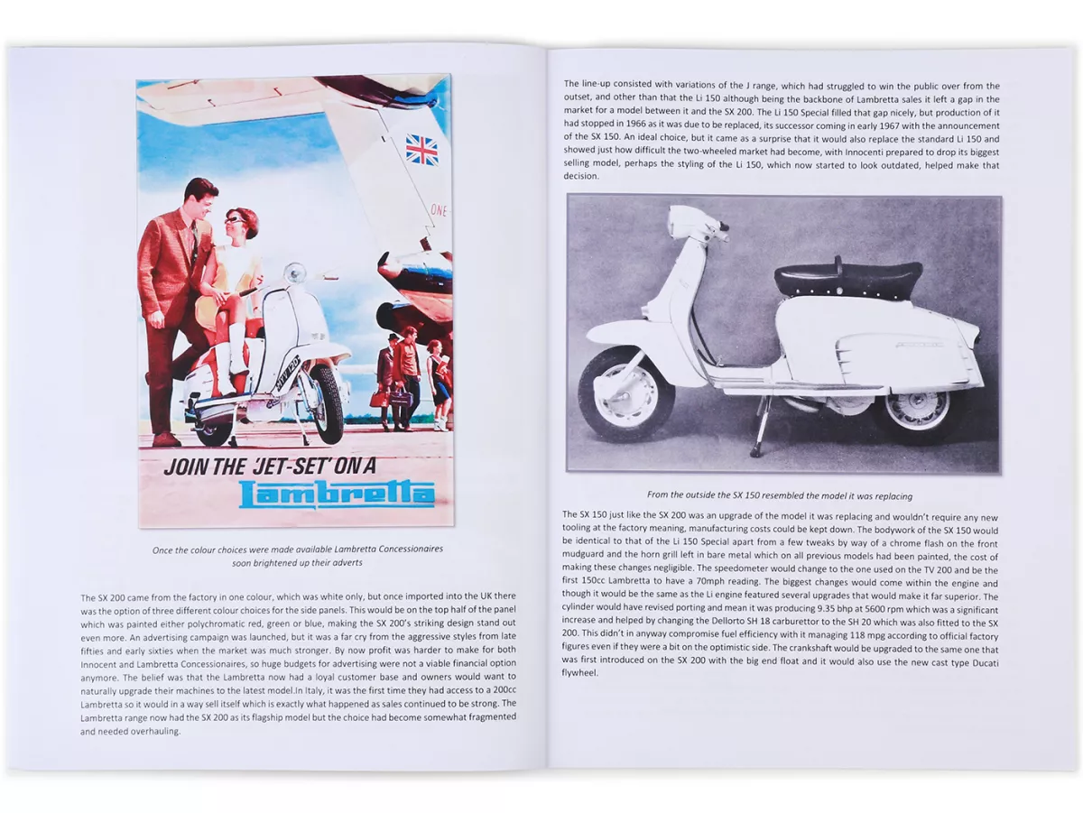 Libro -THE HISTORY GUIDE OF THE LAMBRETTA SX 150 AND SX 200 The Lambretta history series- A4, 44 páginas, Inglés por Stuart Owen