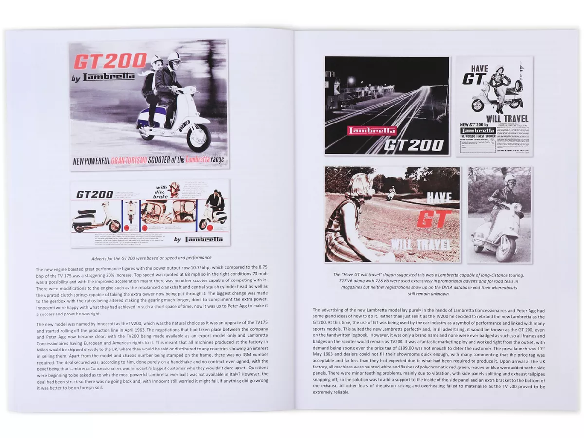 Book -THE HISTORY GUIDE OF THE LAMBRETTA TV 175 AND TV / GT 200 The Lambretta history series- A4, 40 pages, English by Stuart Owen