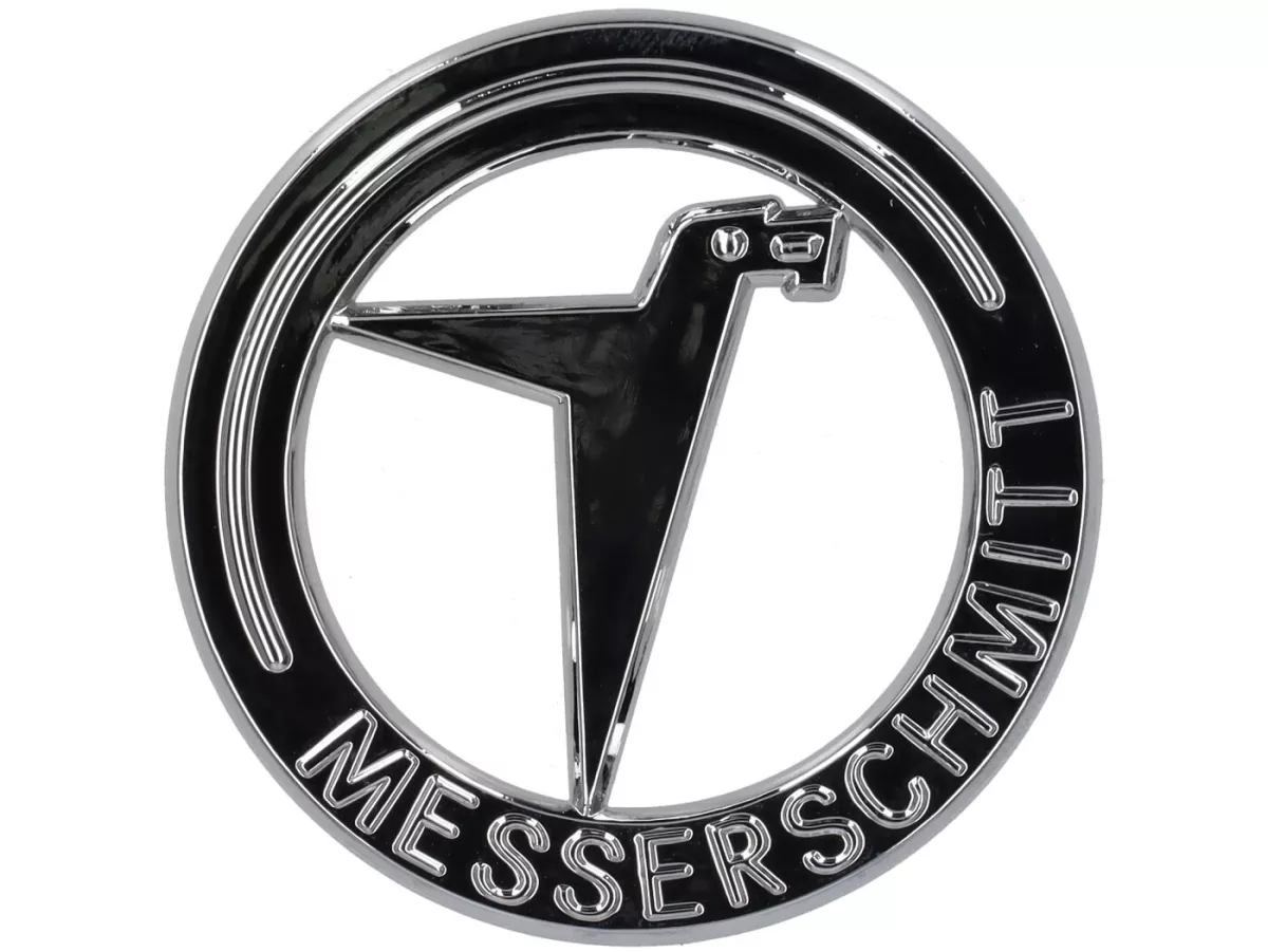 Benplåtsbokstäver -OEM KVALITET- Vespa Messerschmitt, rund - krom, självhäftande