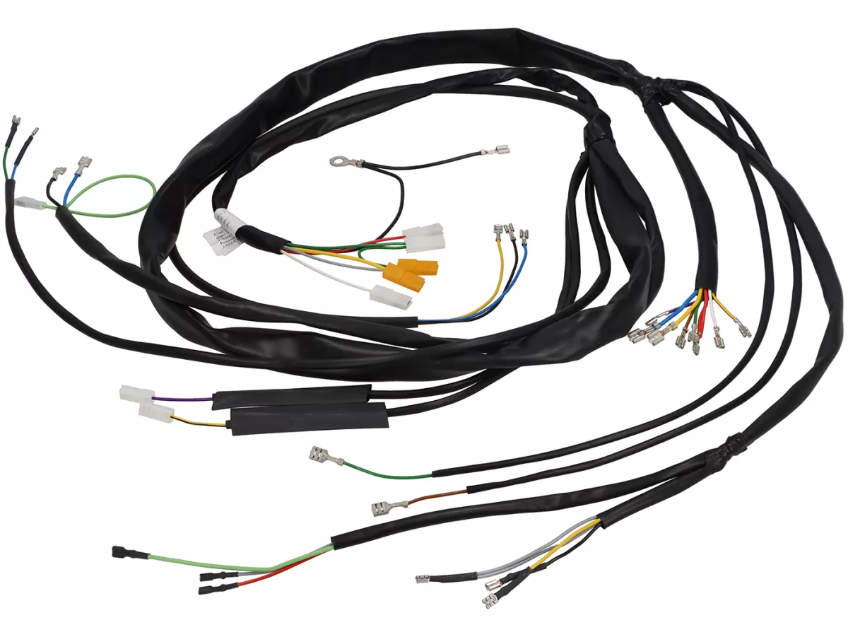 Juego de cables -PIAGGIO- Vespa PX antigua (Italia), 1981-1983, con regulador de tensión, con intermitentes, sin batería, claxon AC (buzzer), placa base de encendido con 3 cables