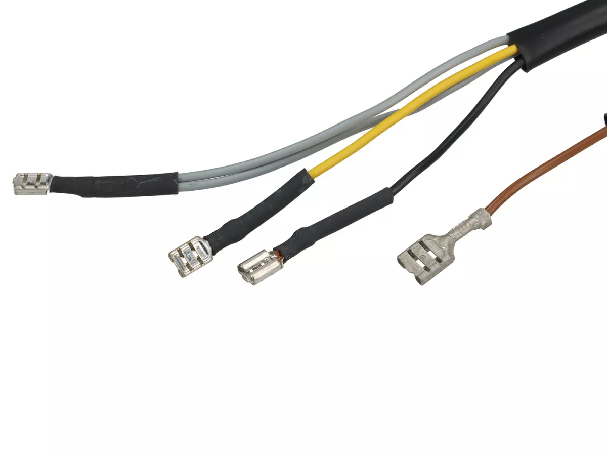 Juego de cables -PIAGGIO- Vespa PX antigua (Italia), 1981-1983, con regulador de tensión, con intermitentes, sin batería, claxon AC (buzzer), placa base de encendido con 3 cables