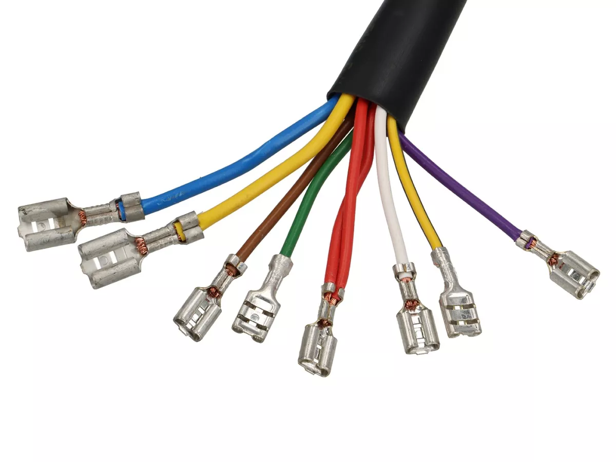 Juego de cables -PIAGGIO- Vespa PX antigua (Italia), 1981-1983, con regulador de tensión, con intermitentes, sin batería, claxon AC (buzzer), placa base de encendido con 3 cables