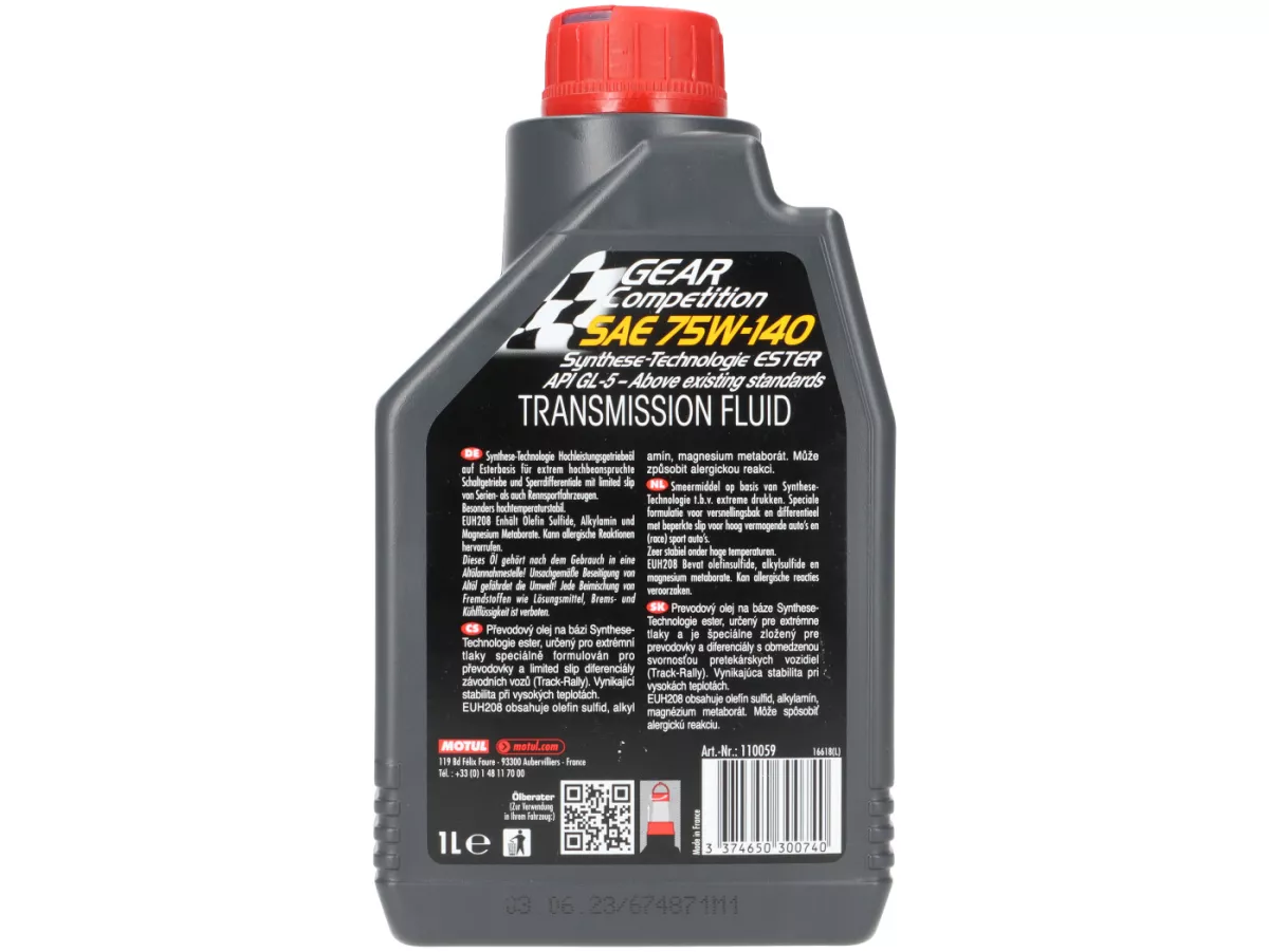 Aceite para engranajes -MOTUL GEAR COMPETITION- SAE 75W140 API GL-5 - 1000ml