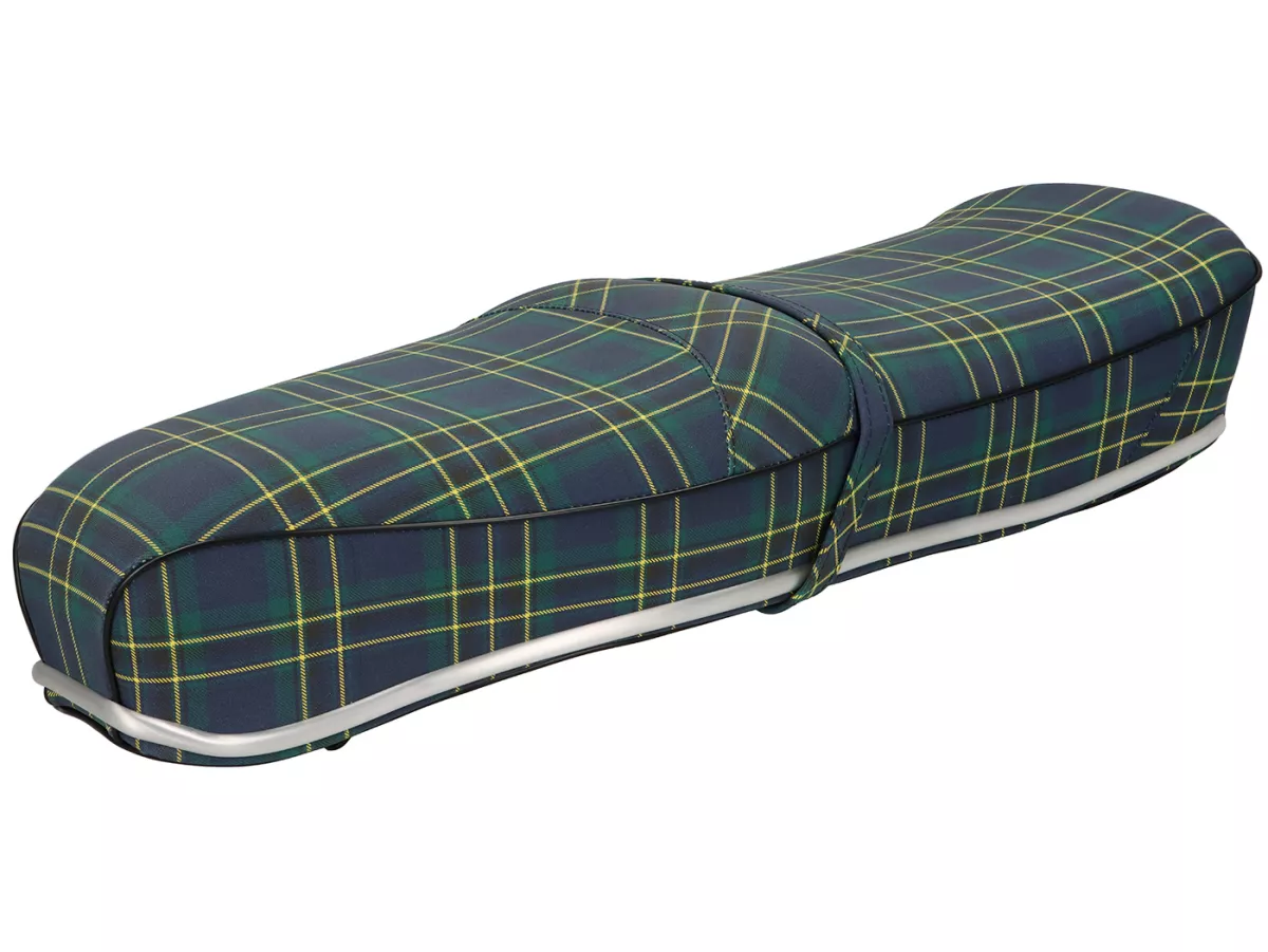 Sella Pegasus -SELLERIA TREZZI- Lambretta LI, LI S, SX, TV, DL, GP - motivo tartan blu/verde