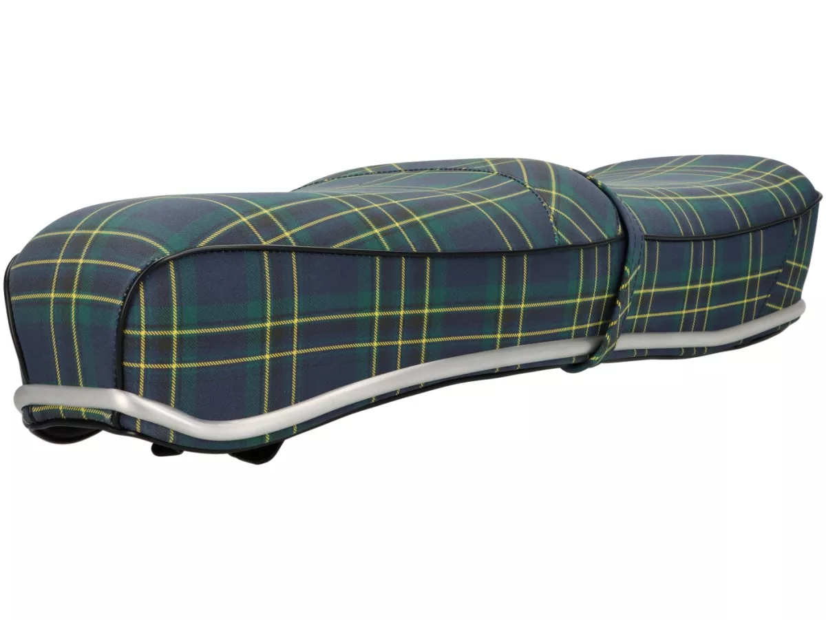 Sella Pegasus -SELLERIA TREZZI- Lambretta LI, LI S, SX, TV, DL, GP - motivo tartan blu/verde