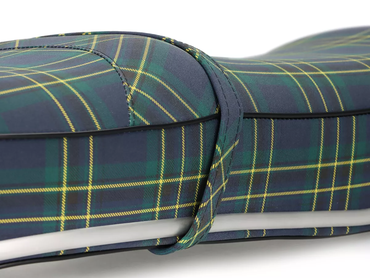 Sella Pegasus -SELLERIA TREZZI- Lambretta LI, LI S, SX, TV, DL, GP - motivo tartan blu/verde