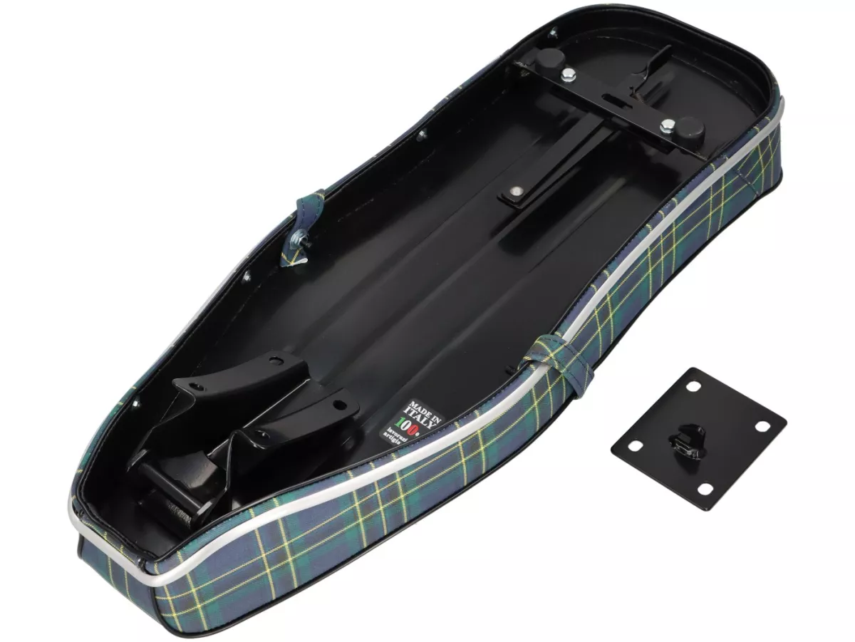 Sella Pegasus -SELLERIA TREZZI- Lambretta LI, LI S, SX, TV, DL, GP - motivo tartan blu/verde